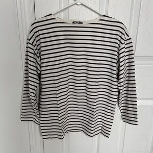 Women’s Gray and White Striped Long Sleeve Tee